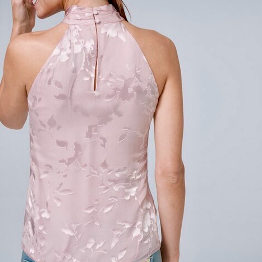 WHBM Blush Pink Silk Blend Floral Halter Top Blouse XS Spring Summer Easter Date - Picture 2 of 5